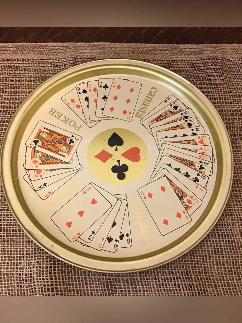 Vintage mid century playing cards and games metal tray